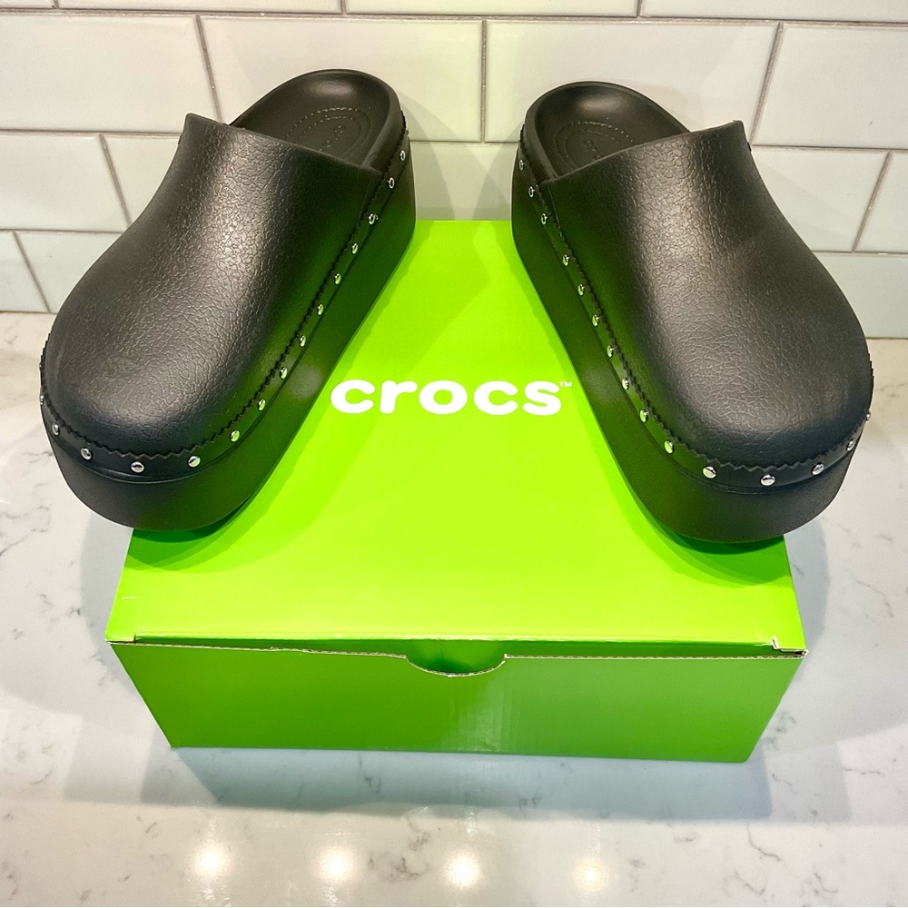 CROCS Black Platform Clogs with Stud Accents Dylan - image 2